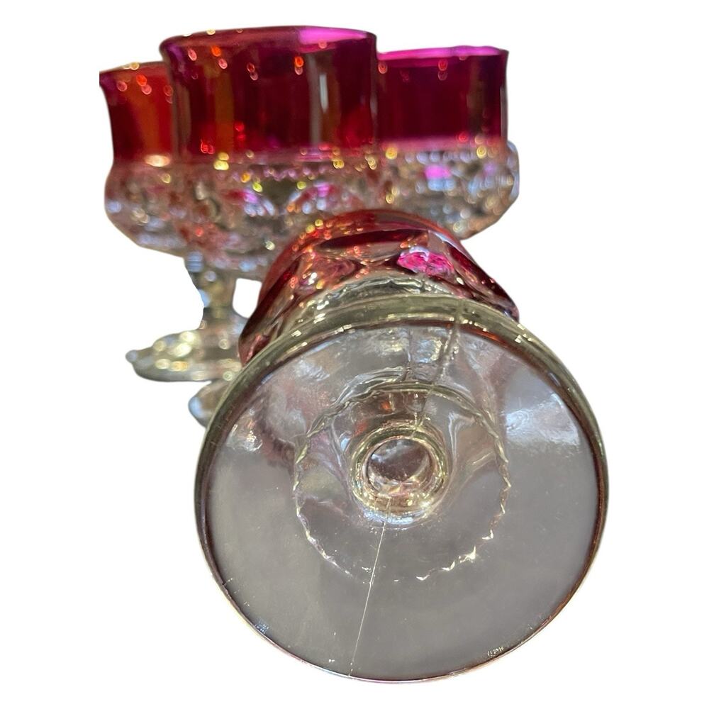 Vintage Indiana Glass Co Kings Crown Ruby Flashed Set Of 6 Cordial 4.5" Glasses - Picture 4 of 6